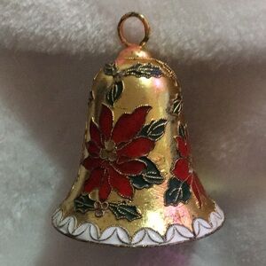 Gold and Red Pointsetta Bell Ornament